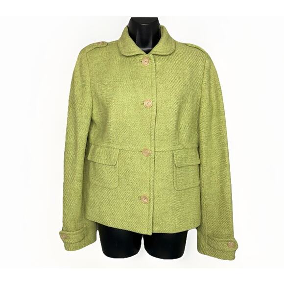 VTG 2004 Banana Republic MD Green Tweed Chenille Blazer Wool Jacket Coat Preppy - Picture 2 of 8